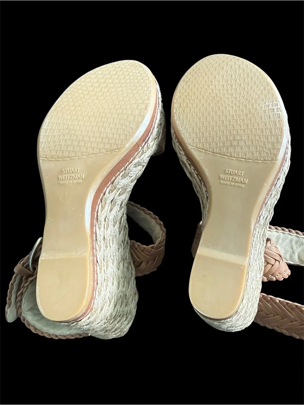 Women Stuart Weitzman Brown Woven Leather Espadrille Wedge Ankle Strap Sandals - Picture 7 of 9